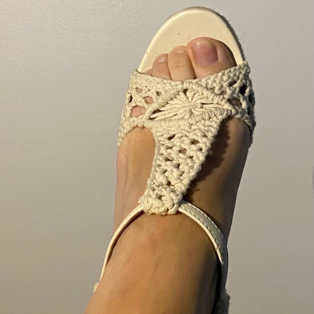 Cream Macrame Wedge by Lucky